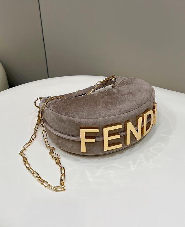 Fendi original suede small fendigraphy bag 8BR798 grey