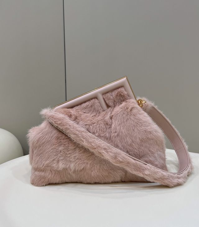Fendi original mink fur medium first bag 8BP127 pink