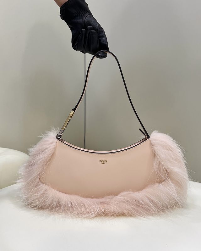 Fendi original calfskin&fox fur O-Lock swing pouch 8BS068 pink