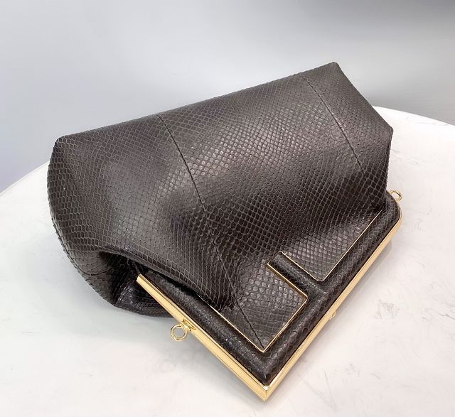 Fendi original python leather medium first bag 8BP127 dark coffee