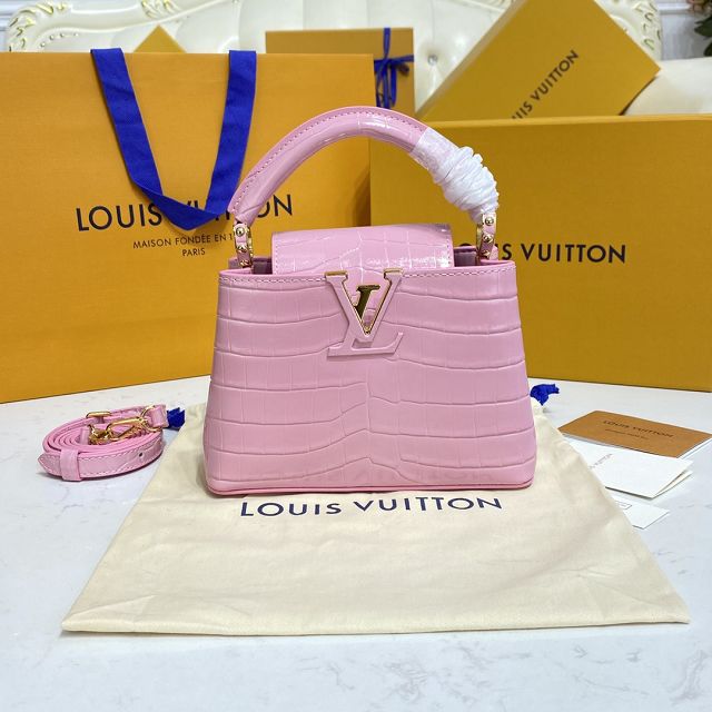 Louis vuitton original crocodile calfskin capucines mini handbag N95003 pink