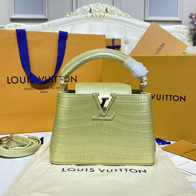 Louis vuitton original crocodile calfskin capucines mini handbag N93372 champagne