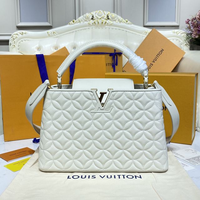 Louis vuitton original lambskin capucines mm handbag M55366 white