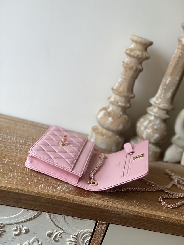 CC original lambskin wallet on chain A80982 pink