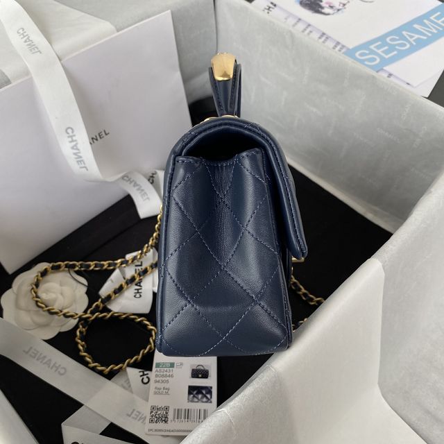 2022 CC original lambskin top handle flap bag bag AS2431-3 navy blue
