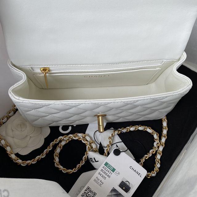 2022 CC original lambskin top handle flap bag bag AS2431-3 white