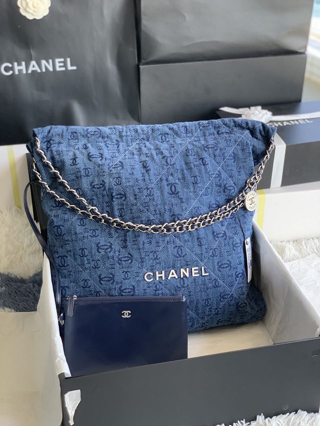 CC original denim 22 large handbag AS3262 blue&silver