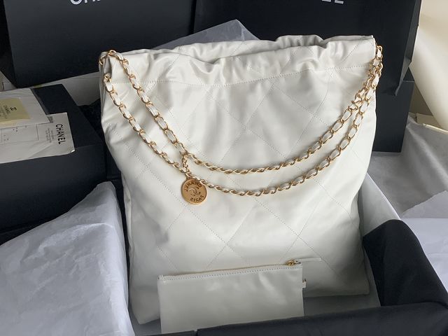 CC original calfskin 22 large handbag AS3262 white&gold