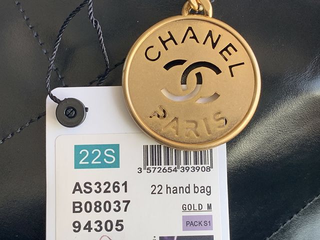 CC original calfskin 22 medium handbag AS3261 black&gold