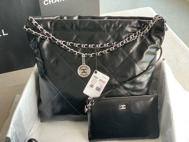 CC original calfskin 22 medium handbag AS3261 black&silver