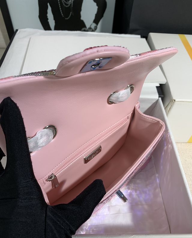 CC original sequins mini flap bag AS3523 pink