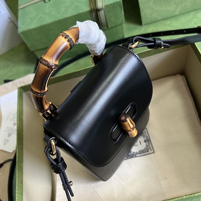 GG original calfskin bamboo mini handbag 702106 black