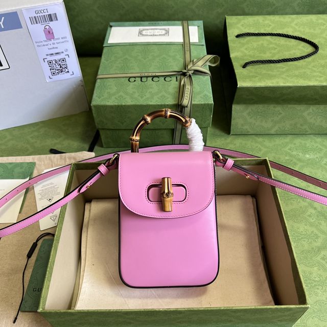 GG original calfskin bamboo mini handbag 702106 pink