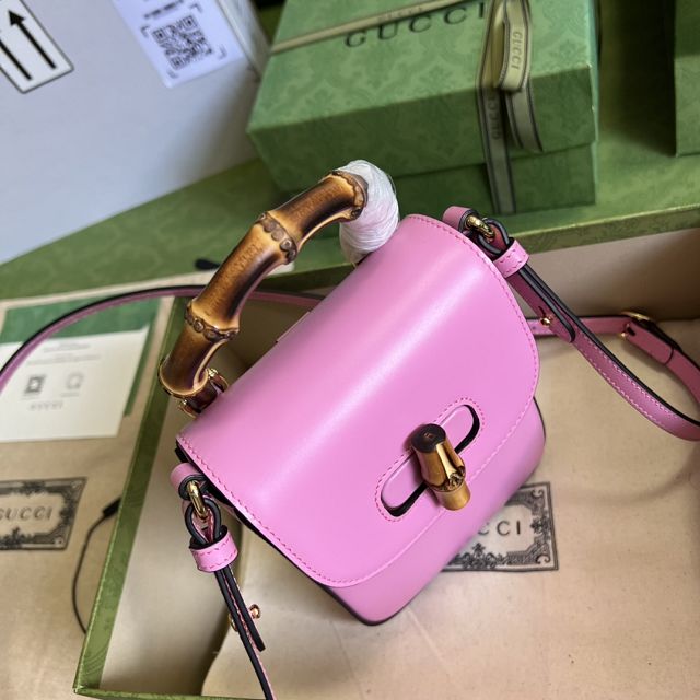 GG original calfskin bamboo mini handbag 702106 pink