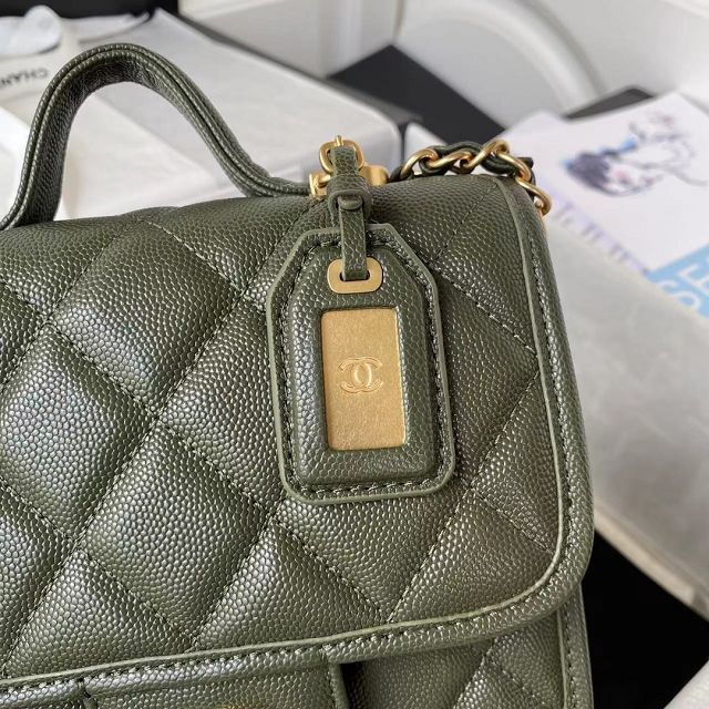CC original grained calfskin small flap bag AS3652 green