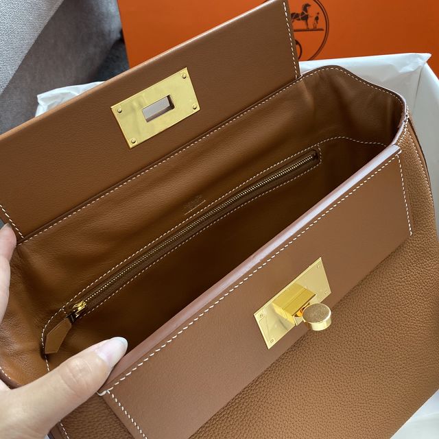 Hermes original togo leather small kelly 2424 bag HH03698 gold brown
