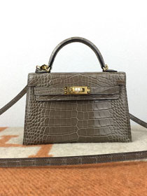 Hermes genuine crocodile leather mini kelly bag K0019 gris tourterelle