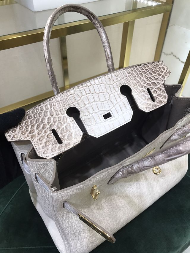 Hermes handmade original crocodile &togo leather birkin bag BK0035 white