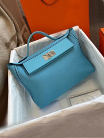 Hermes original togo leather small kelly 2424 bag HH03698 blue du nord 