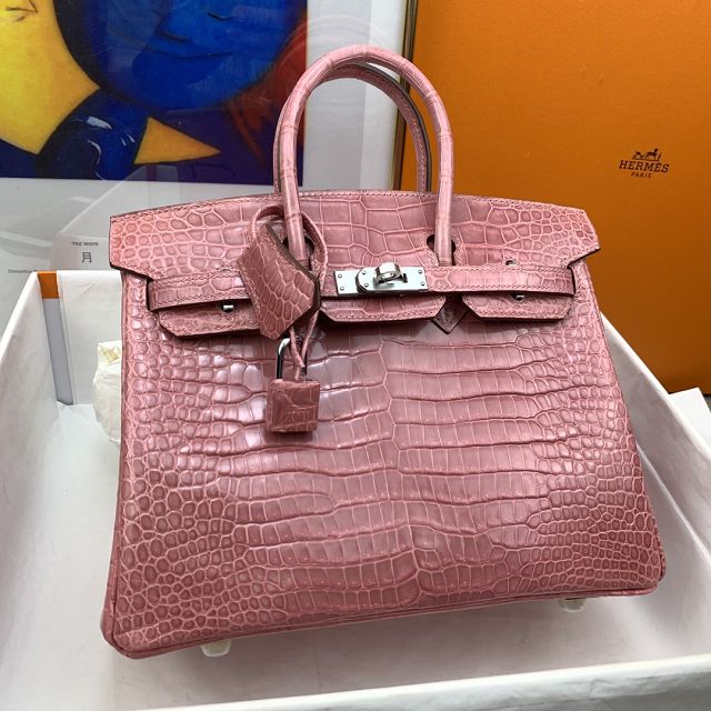 Hermes genuine crocodile leather birkin bag BK350 rose confetti