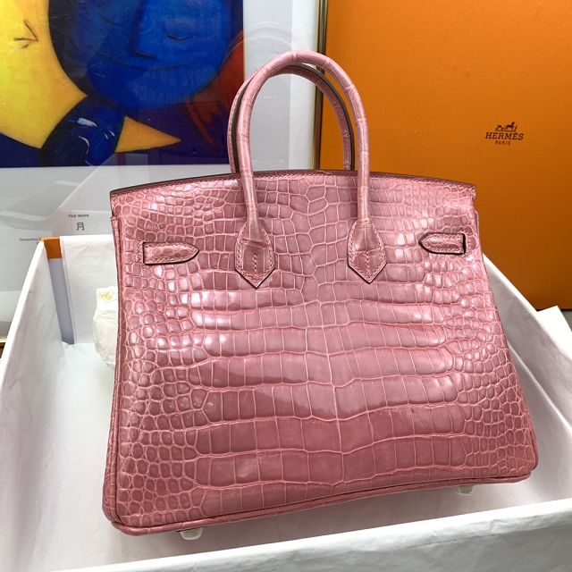 Hermes genuine crocodile leather birkin bag BK350 rose confetti