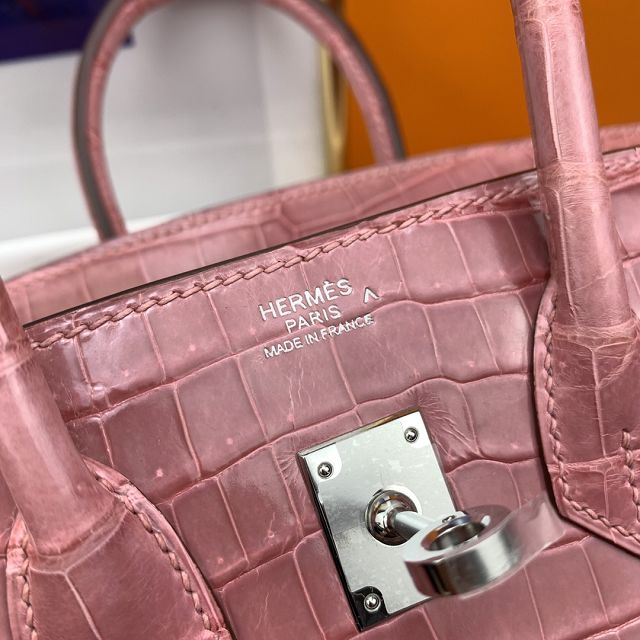 Hermes genuine crocodile leather birkin bag BK350 rose confetti