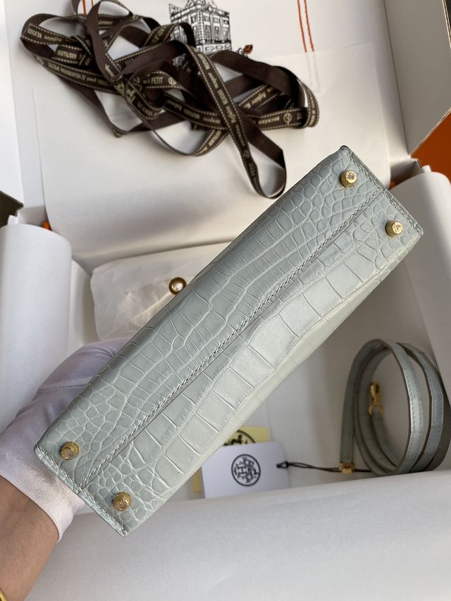 Hermes genuine crocodile leather mini kelly bag K0019 pearlash