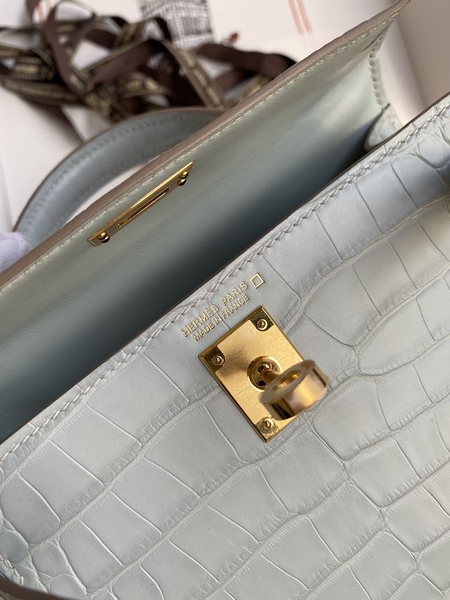 Hermes genuine crocodile leather mini kelly bag K0019 pearlash