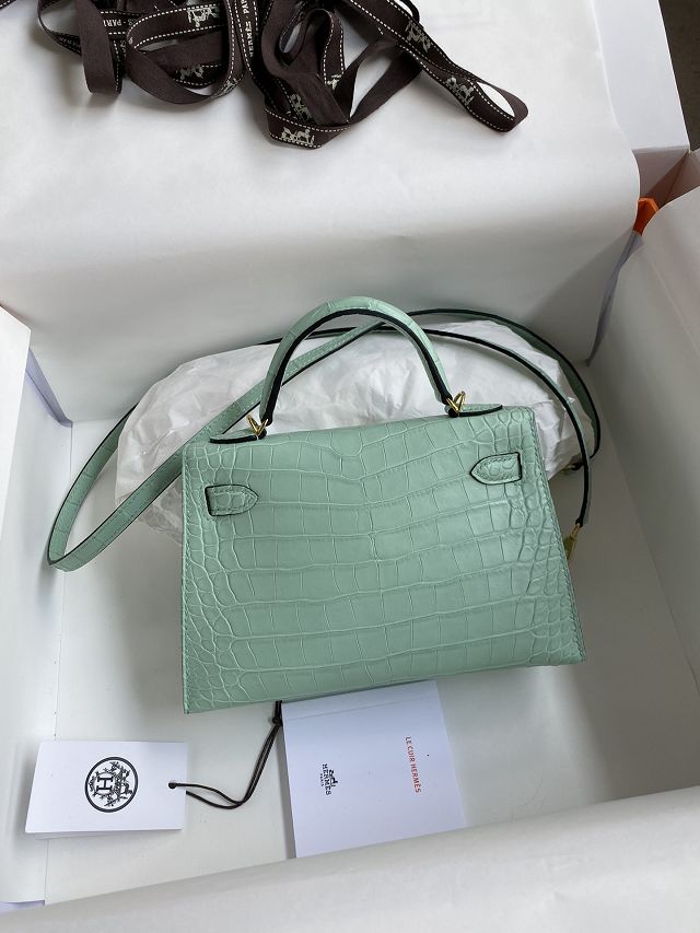 Hermes genuine crocodile leather mini kelly bag K0019 vert deau