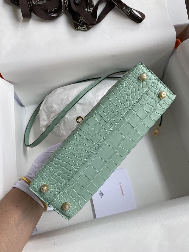 Hermes genuine crocodile leather mini kelly bag K0019 vert deau