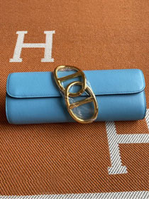 Hermes original swfit leather egee clutch E001 blue du nord 