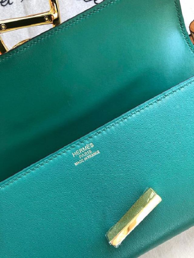 Hermes original swfit leather egee clutch E001 peacock green