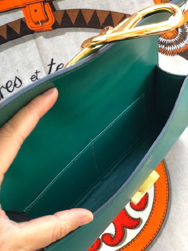 Hermes original swfit leather egee clutch E001 peacock green