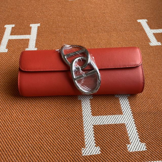 Hermes original swfit leather egee clutch E001 red