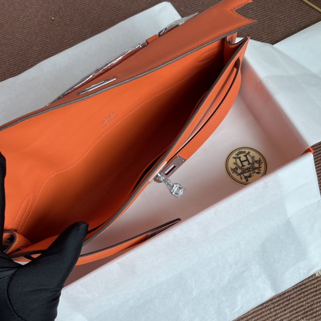 hermes original swfit leather kelly cut 31 clutch H032 orange