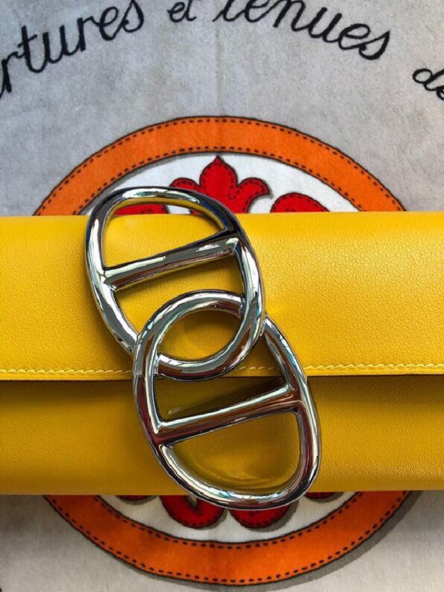Hermes original swfit leather egee clutch E001 amber