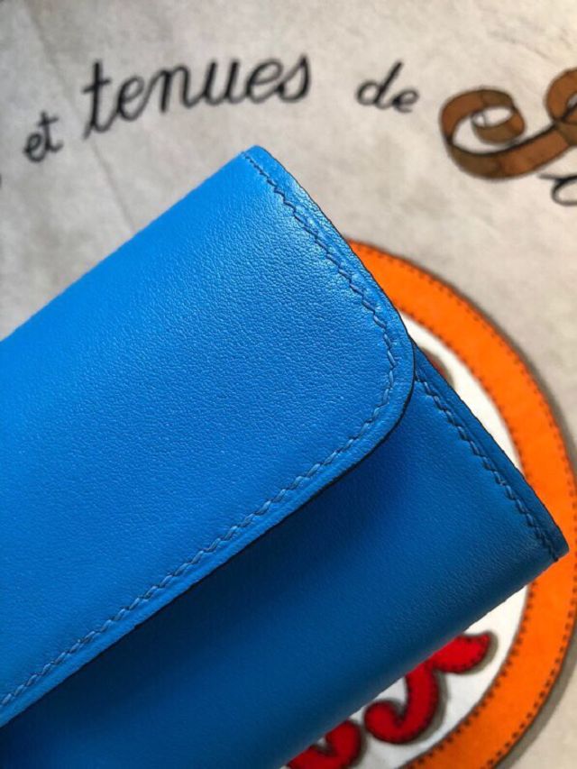 Hermes original swfit leather egee clutch E001 blue paradise