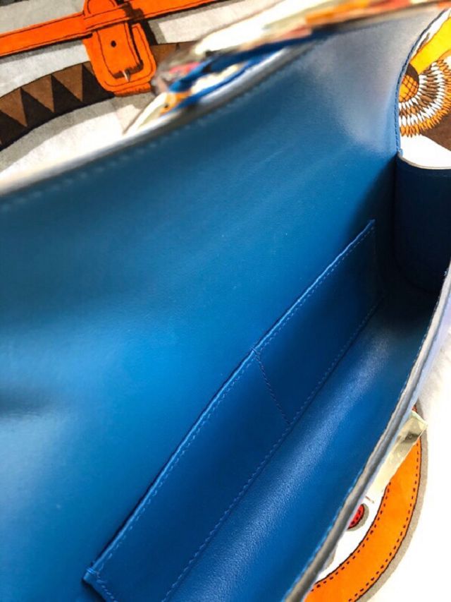 Hermes original swfit leather egee clutch E001 blue paradise