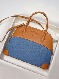 Hermes handmade original canvas medium bolide 31 bag B031 blue&brown