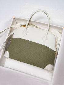 Hermes handmade original canvas medium bolide 31 bag B031 white&green