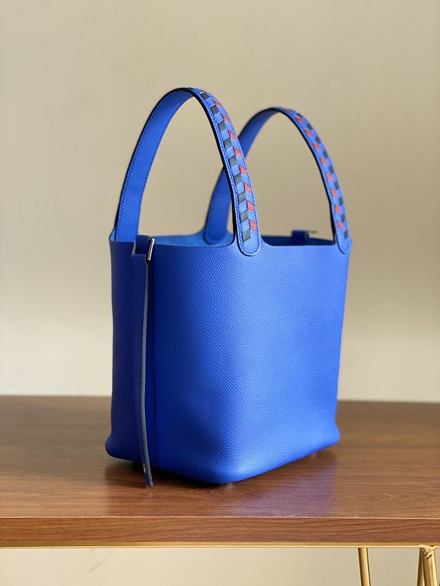 Hermes original epsom leather picotin lock 22 bag HP0022 blue hydra