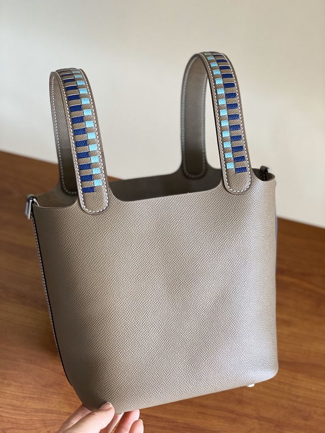 Hermes original epsom leather small picotin lock bag HP0018 etoupe grey