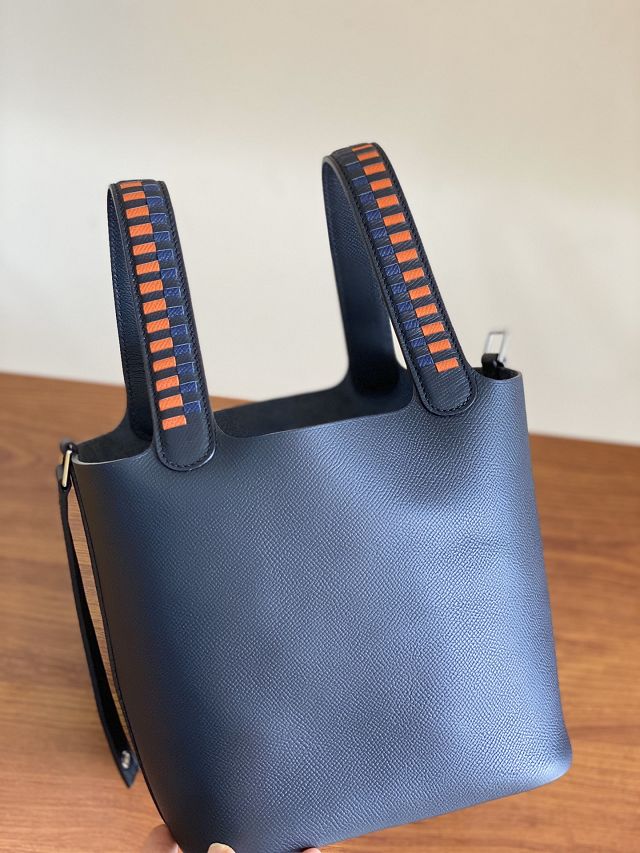 Hermes original epsom leather picotin lock 22 bag HP0022 navy blue