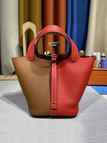 Hermes original togo leather small picotin lock bag HP0018 brown&red