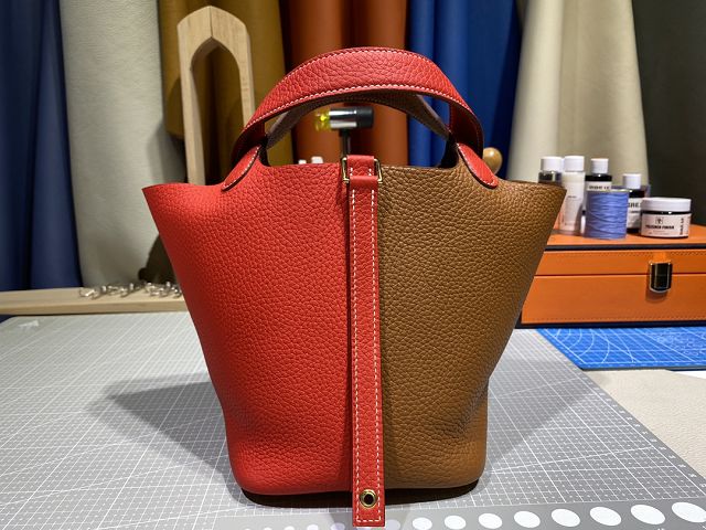 Hermes original togo leather picotin lock bag HP0022 brown&red