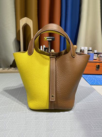 Hermes original togo leather small picotin lock bag HP0018 brown&yellow