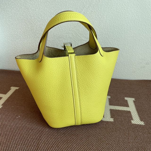 Hermes original togo leather small picotin lock bag HP0018 lemon yellow