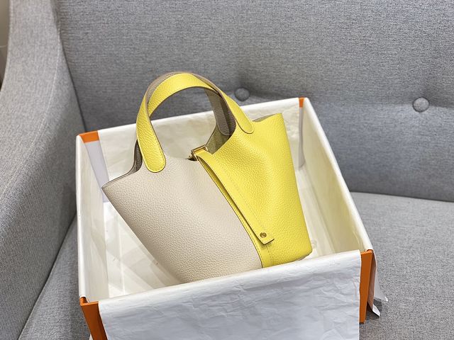 Hermes original togo leather picotin lock bag HP0022 yellow&white