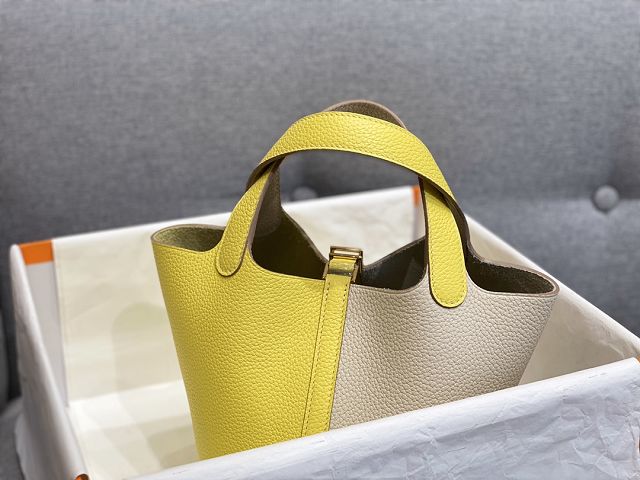 Hermes original togo leather picotin lock bag HP0022 yellow&white