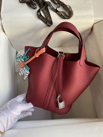 Hermes original togo leather small picotin lock bag HP0018 dark red
